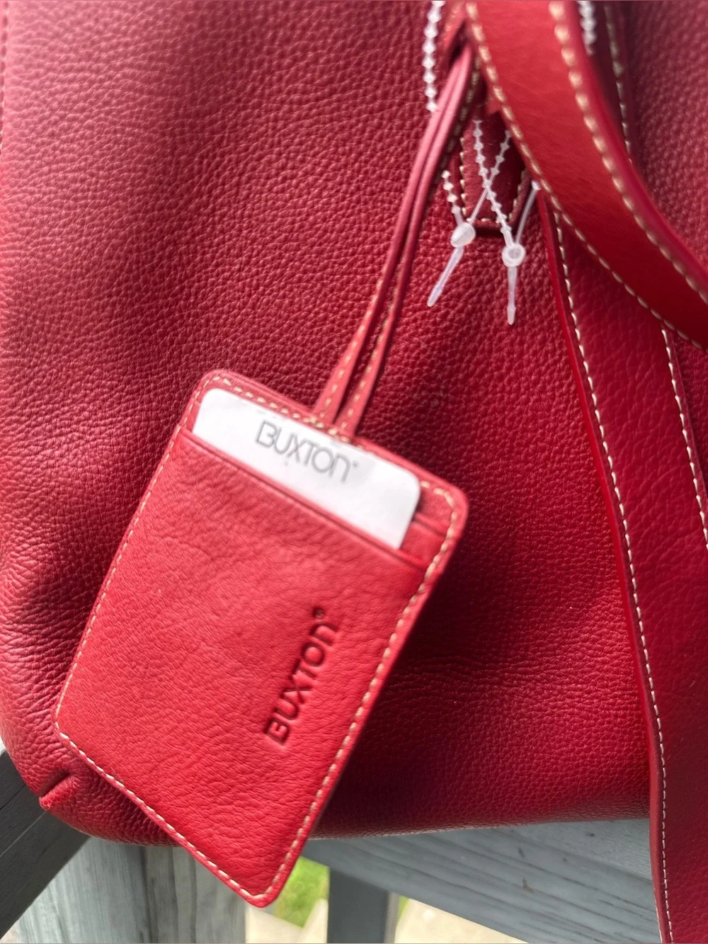 BUXTON 100% Leather Red Madison Commuter Expandable Computer Bag + WALLET Travel